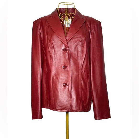 East 5th Genuine Leather 3-Button Jacket with Pockets in Cherrywood, Size Large - Picture 2 of 14